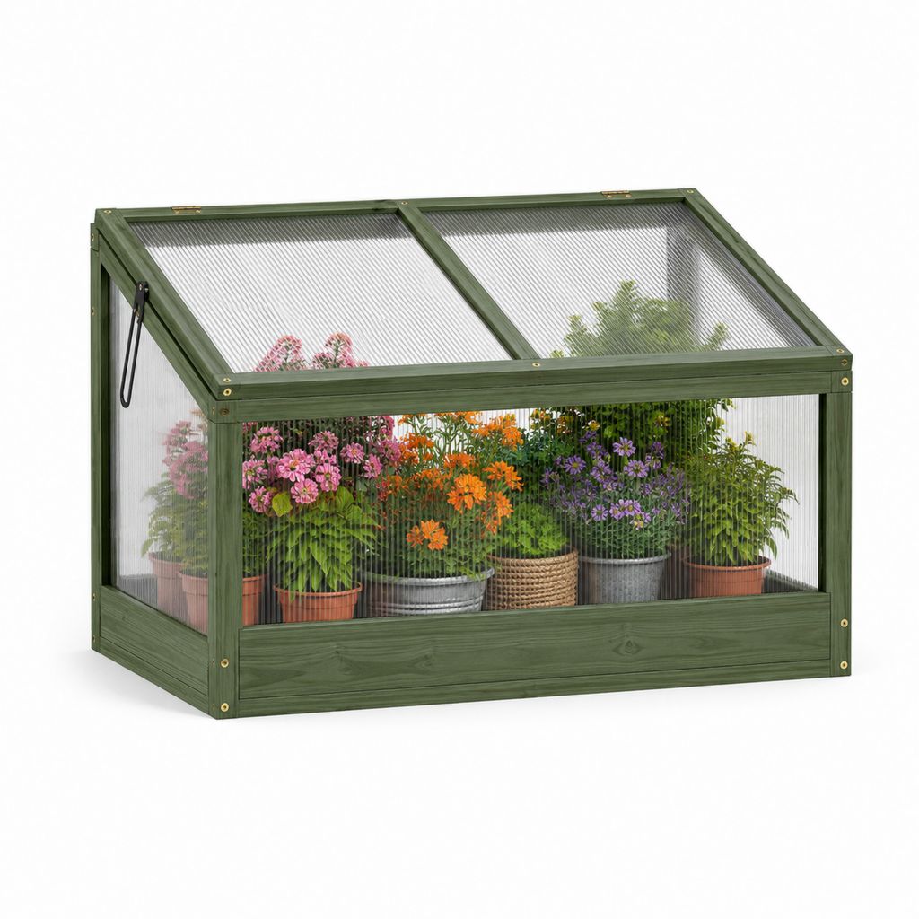 Mini serre de jardin en sapin massif vert avec panneaux en polycarbonate 120 x 60 x 60 cm