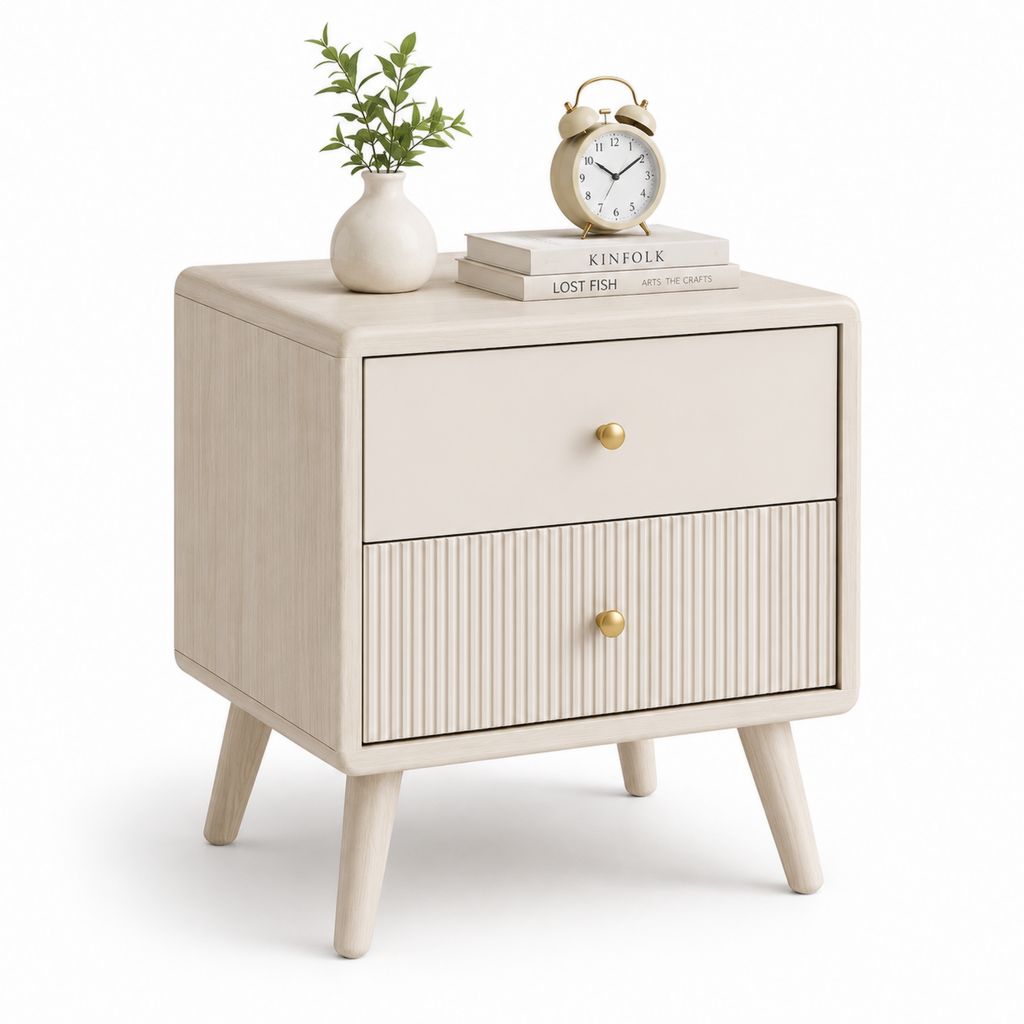 Table de chevet 2 tiroirs beige en panneaux MDF 45 x 40 x 55 cm