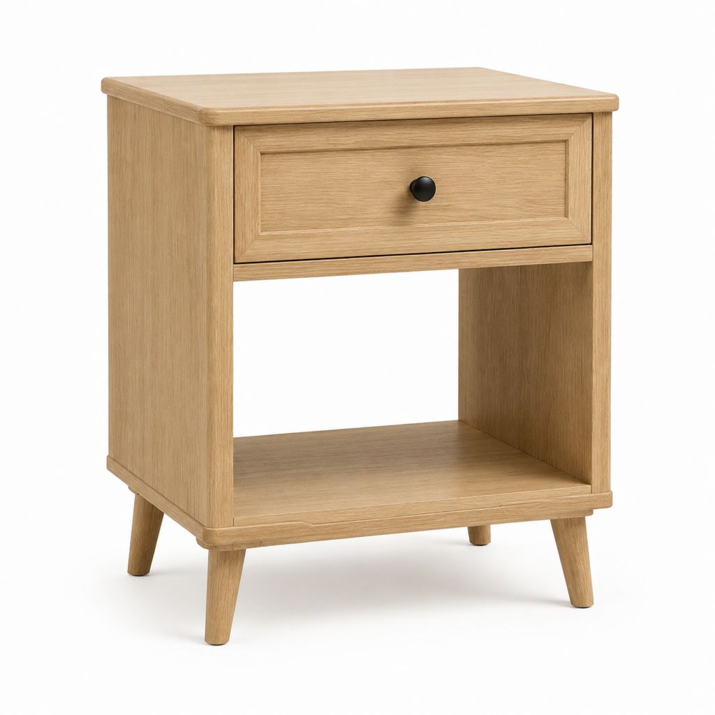 Table de chevet 1 tiroir chêne clair MDF placage chêne 45 x 40 x 60 cm
