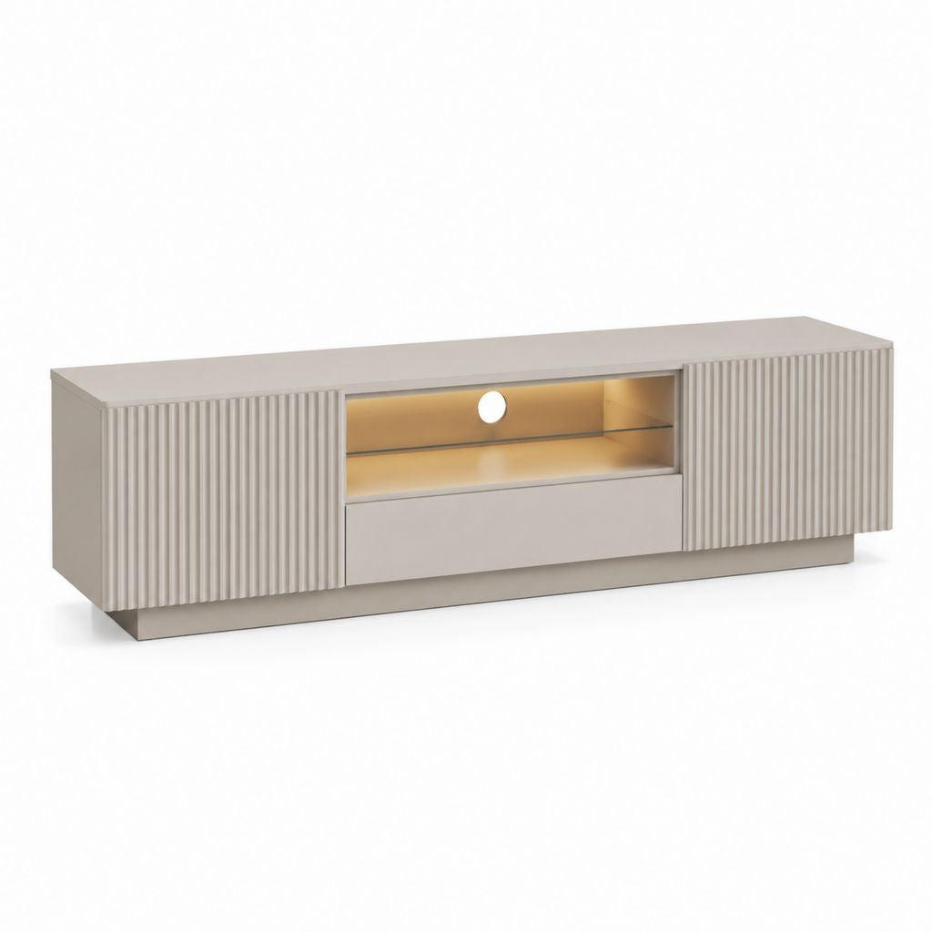 Meuble TV beige en panneaux MDF rectangulaire avec rangements 180 x 40 x 55 cm