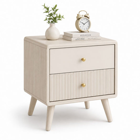 Table de chevet 2 tiroirs beige en panneaux MDF 45 x 40 x 55 cm