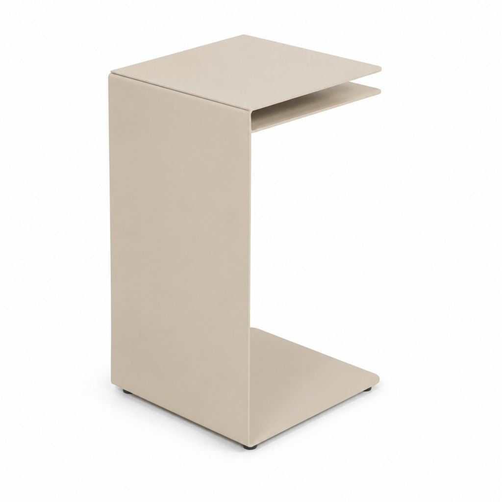Table d’appoint en acier beige en forme de C avec plateau 45 x 35 x 60 cm