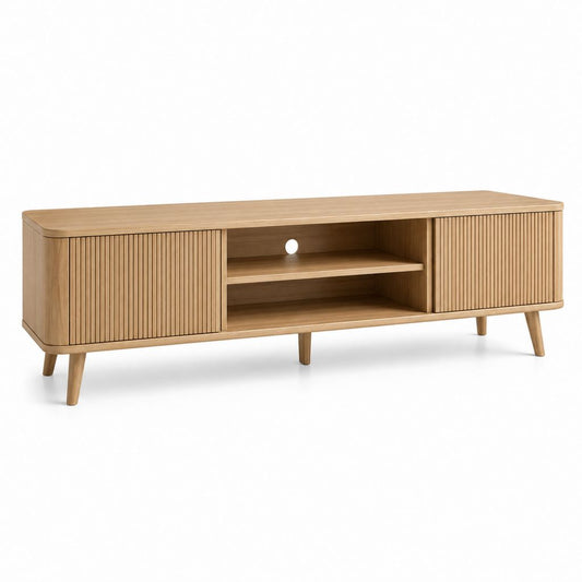 Meuble TV en MDF plaqué chêne naturel rectangulaire 180 x 40 x 60 cm