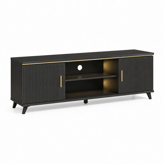 Meuble TV noir et doré en MDF rectangulaire 160 x 40 x 60 cm