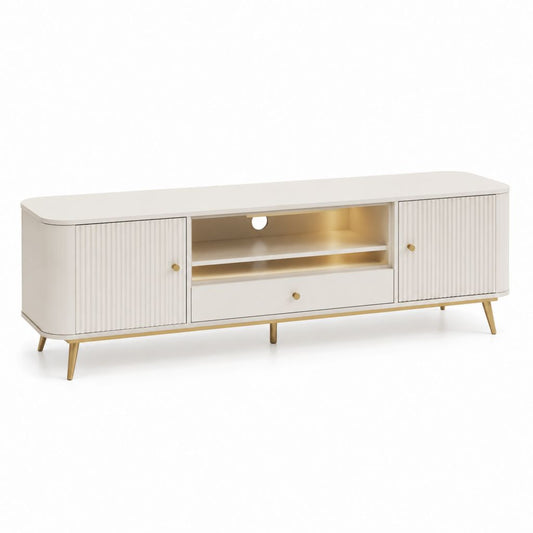 Meuble TV bas blanc en MDF rectangulaire avec 2 portes 1 tiroir 180 x 40 x 55 cm