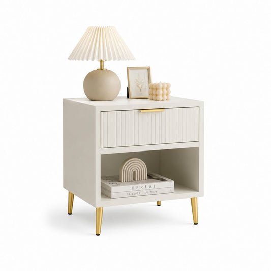 Table de chevet blanche en MDF avec tiroir et niche ouverte 50 x 40 x 60 cm