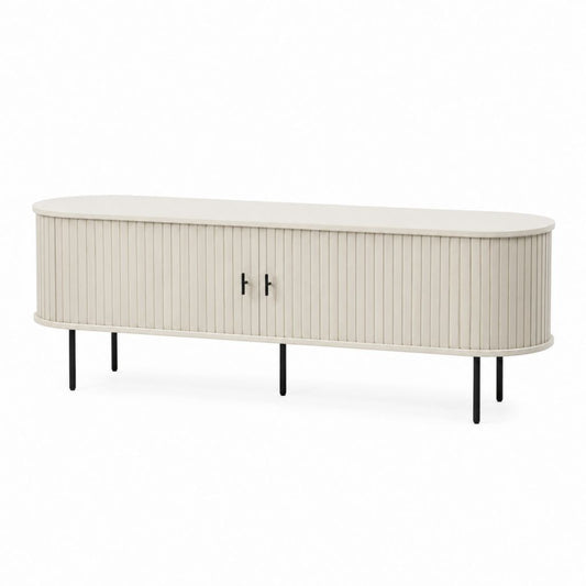 Meuble TV ovale blanc en panneaux MDF 180 x 40 x 60 cm avec 2 portes