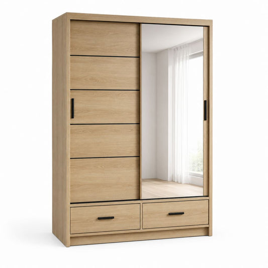 Armoire coulissante avec miroir chêne clair en panneaux de particules 120 x 60 x 200 cm