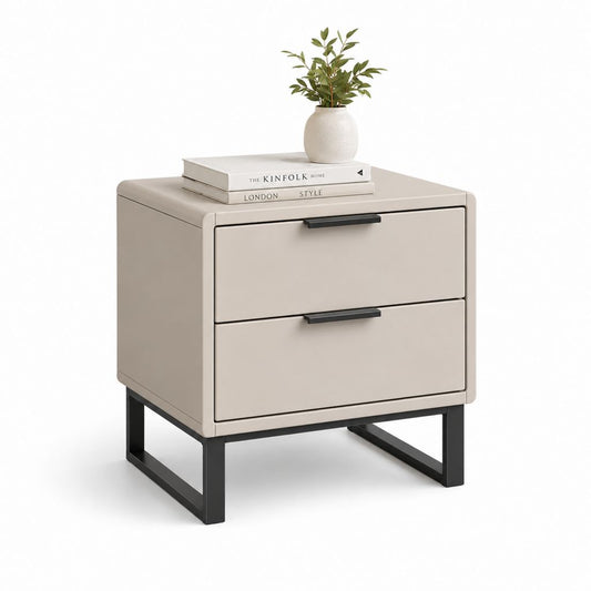 Table de chevet 2 tiroirs beige en similicuir PU rectangulaire avec pieds en acier 50 x 40 x 55 cm