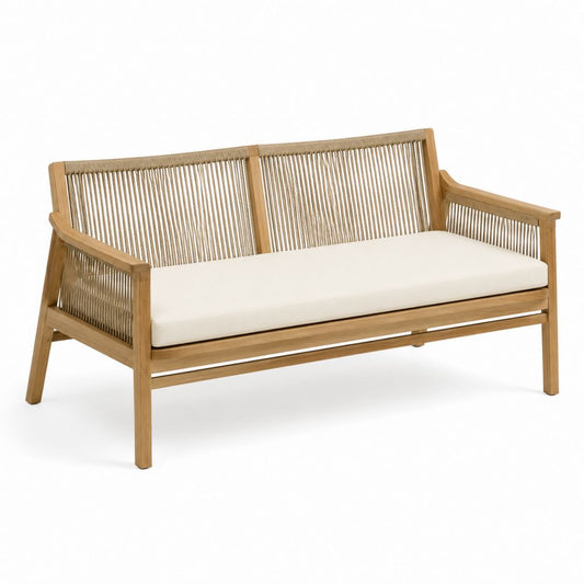 Banc de jardin 2 places beige en acacia massif et corde polyester 120 x 70 x 80 cm