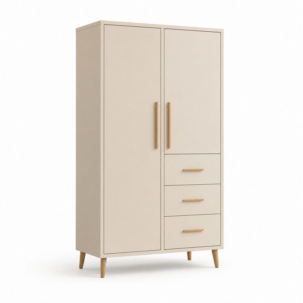 Armoire de chambre 2 portes 3 tiroirs beige en panneaux de particules 80 x 50 x 180 cm