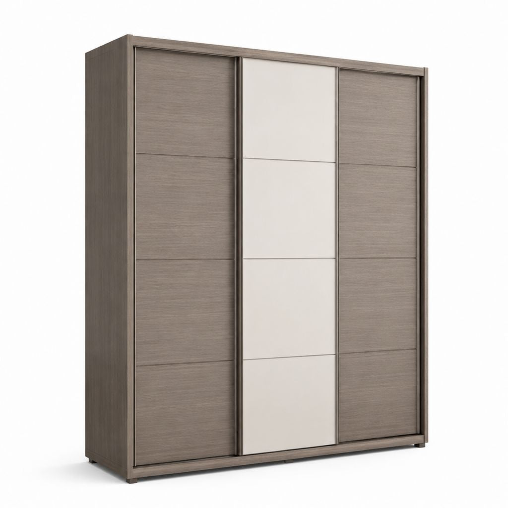 Armoire de chambre à portes coulissantes gris taupe et beige en panneaux de particules 180 x 60 x 220 cm