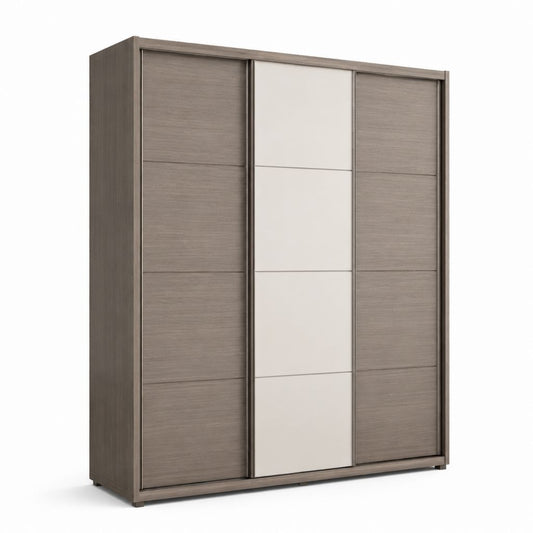 Armoire de chambre à portes coulissantes gris taupe et beige en panneaux de particules 180 x 60 x 220 cm